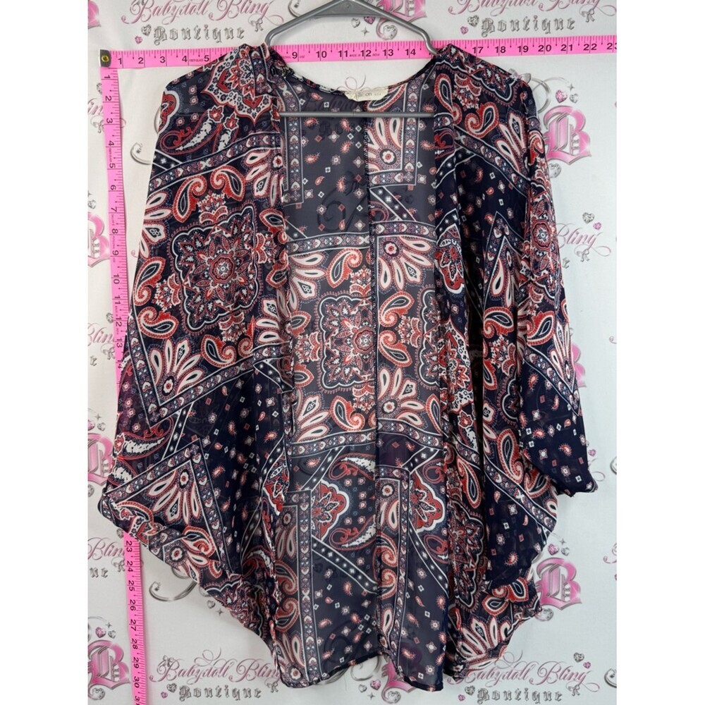 Millibon cardigan kimono Navy & Coral Paisley Open-Front Kimono Cardigan